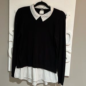 Crew neck sweater with faux collared shirt “underneath”